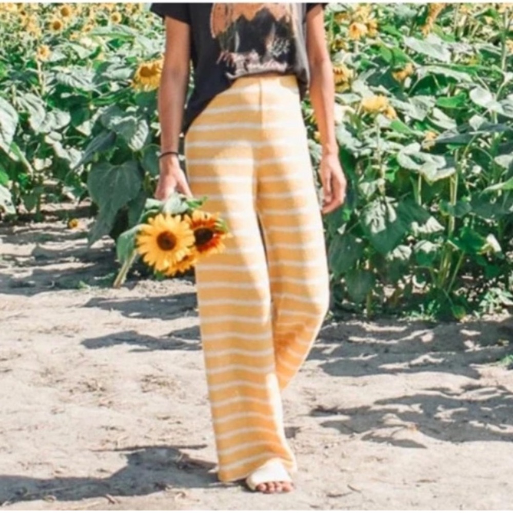 ☀️ ZARA TALL BOHO YELLOW WHITE STRIPE SHEER HIGH WAIST WIDE LEG PANTS! - Picture 12 of 16